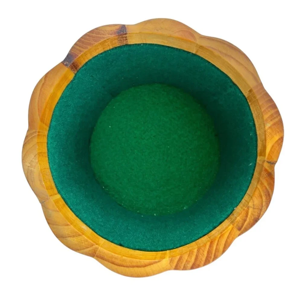 Don Bacigalup Handcrafted Wooden Lidded Bowl Felt Lining & Leaf Design Marked